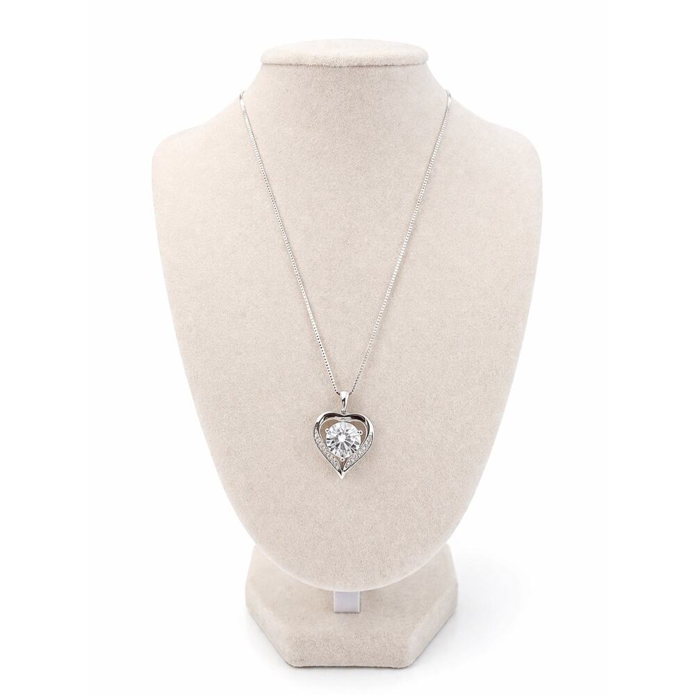 Moissanite Heart Necklace 1 Carat 925 Sterling Silver Pendant Gift for Women